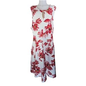 Lane Bryant Sleeveless Red Floral Belted Midi Business Womens Dress 26 NWT
